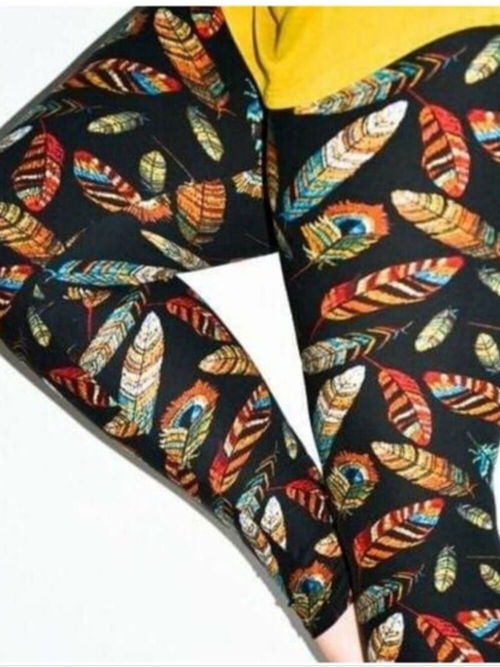 LEGGINGS DEPOT Feather Print Full Length Leggings Size 12 NWT